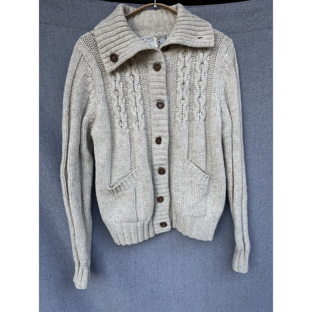 VTG Peter Gs 100% Shetland Wool Cardigan Sweater Chunky Cable Knit M/L Button‎